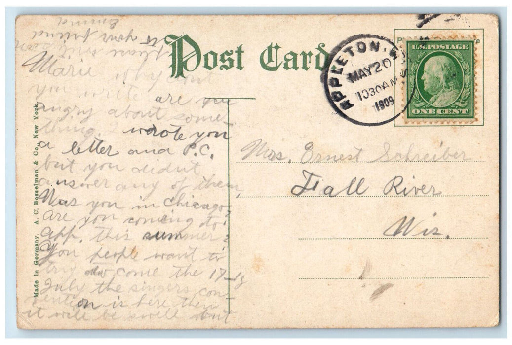 1909 John Street Bridge Appleton Wisconsin WI Antique Posted Postcard