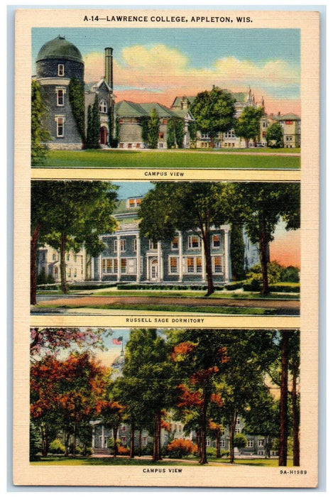 c1950's Russell Sage Dormitory Lawrence College Appleton Wisconsin WI Postcard