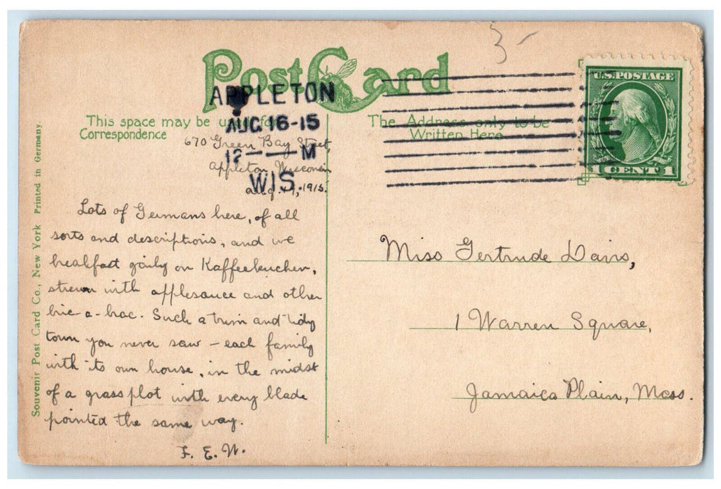 1915 Zion Lutheran Church Appleton Wisconsin WI Antique Posted Postcard