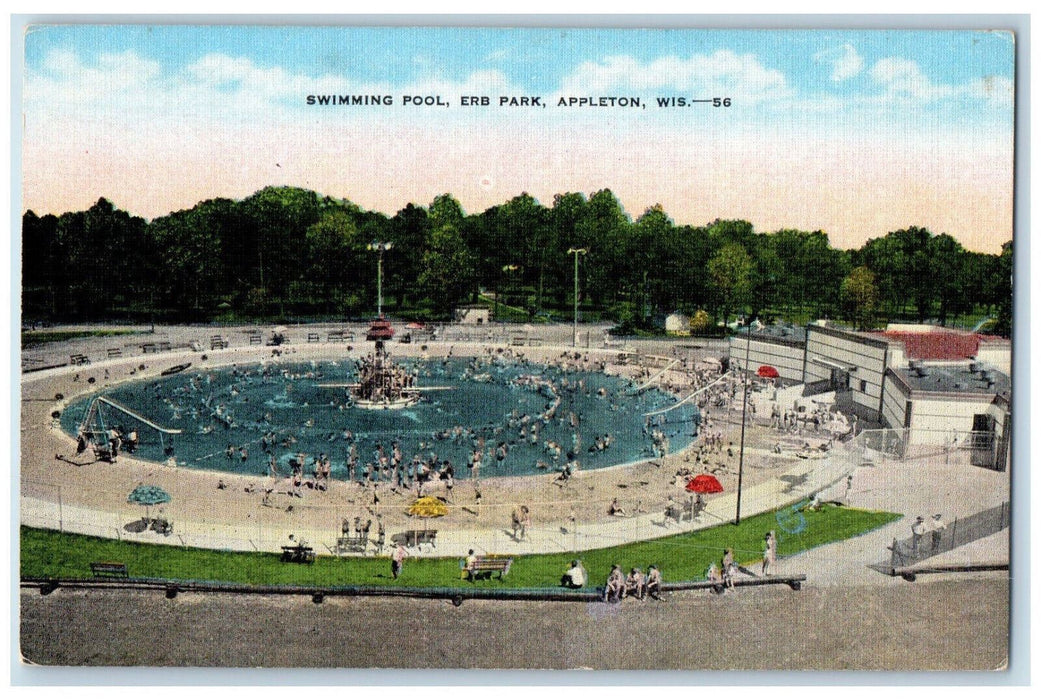 c1940's Swimming Pool Erb Park Appleton Wisconsin WI Vintage Postcard