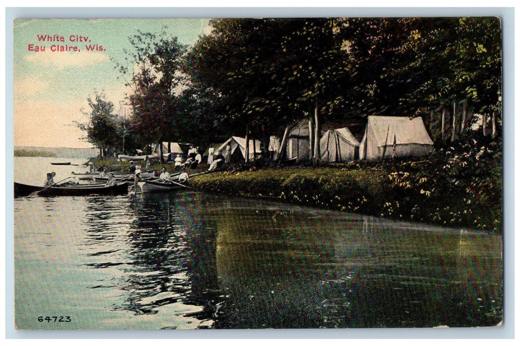 c1910 Tent, Boat Scene, White City Eau Claire Wisconsin WI Unposted Postcard