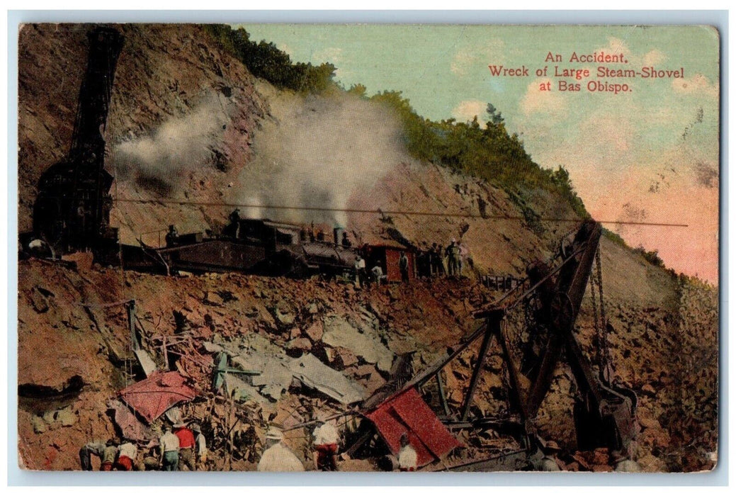 c1910 Accident Wreck Large Steam Shovel Bas Obispo Panama Vintage Postcard