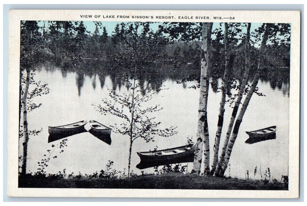 1936 View of Lake From Sisson's Resort Eagle River Wisconsin WI Postcard