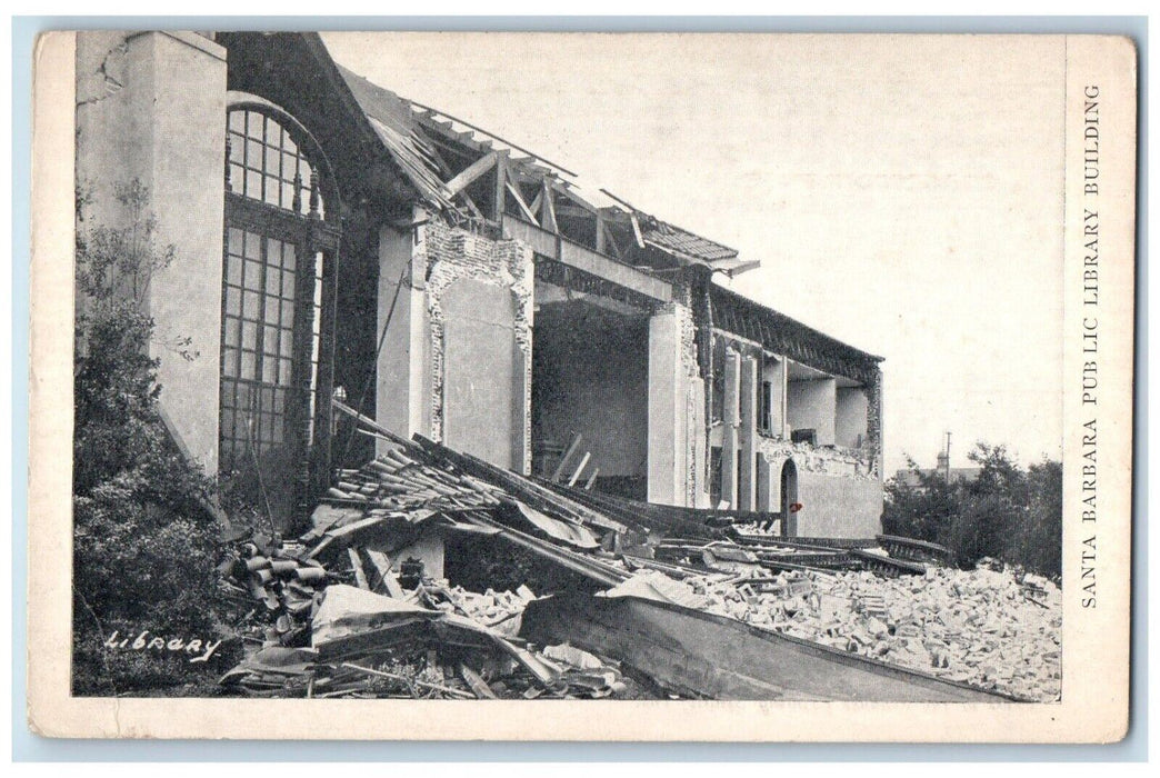 c1905 Santa Barbara Public Library Building Collapse Destroy California Postcard