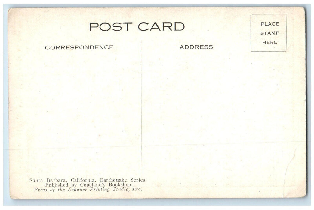 c1905 Santa Barbara Public Library Building Collapse Destroy California Postcard