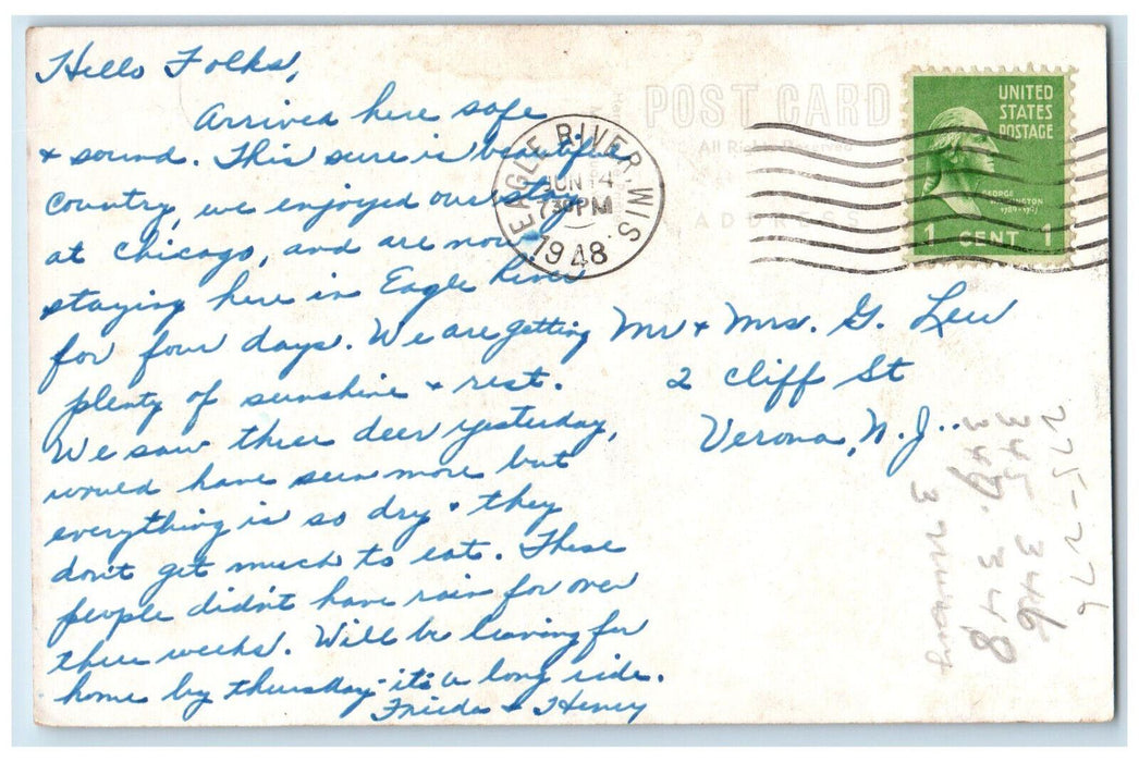 1948 Sunset Point Lodge Little St. Germain Lake Eagle River WI Postcard