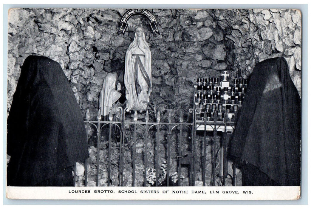 c1940's Lourdes Grotto School Sisters of Notre Dame Elm Grove WI Postcard