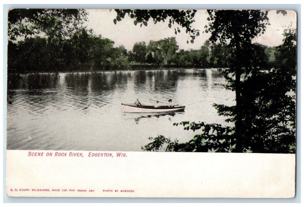 c1905 Boat Scene on Rock River Edgerton Wisconsin WI Antique Postcard