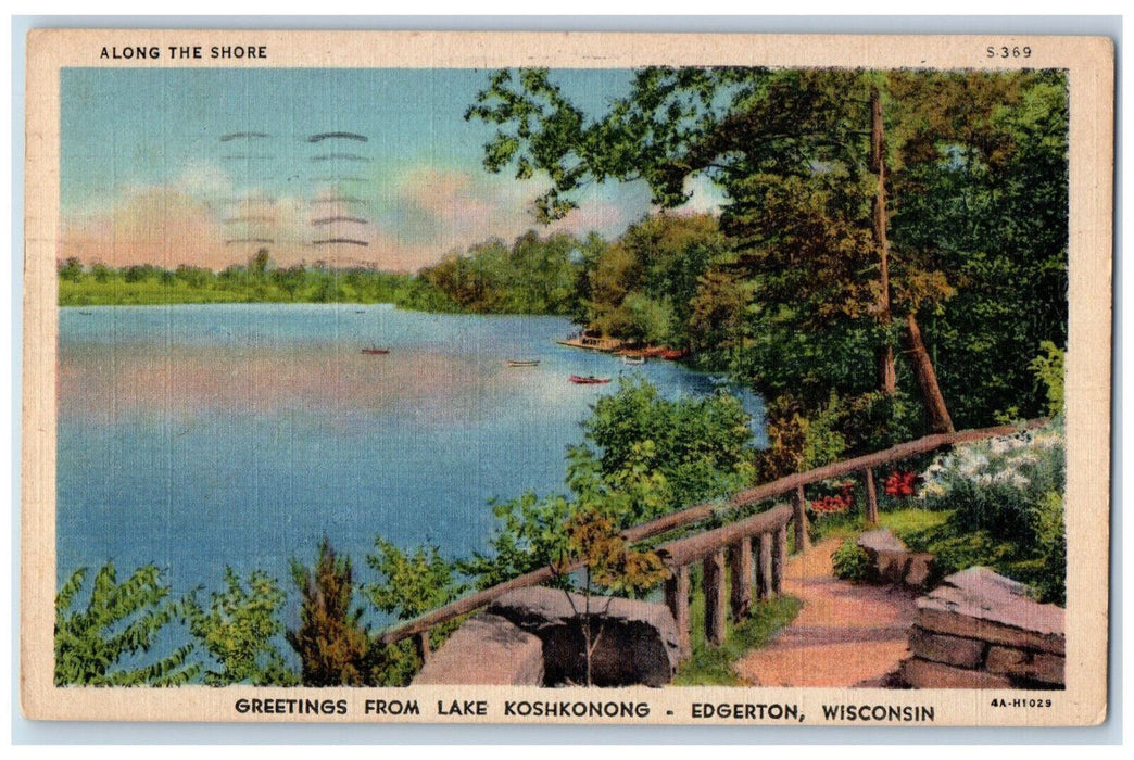 1950 Along The Shore Greetings from Lake Koshkonong Edgerton WI Postcard