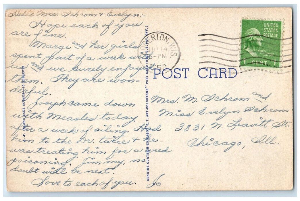 1950 Along The Shore Greetings from Lake Koshkonong Edgerton WI Postcard