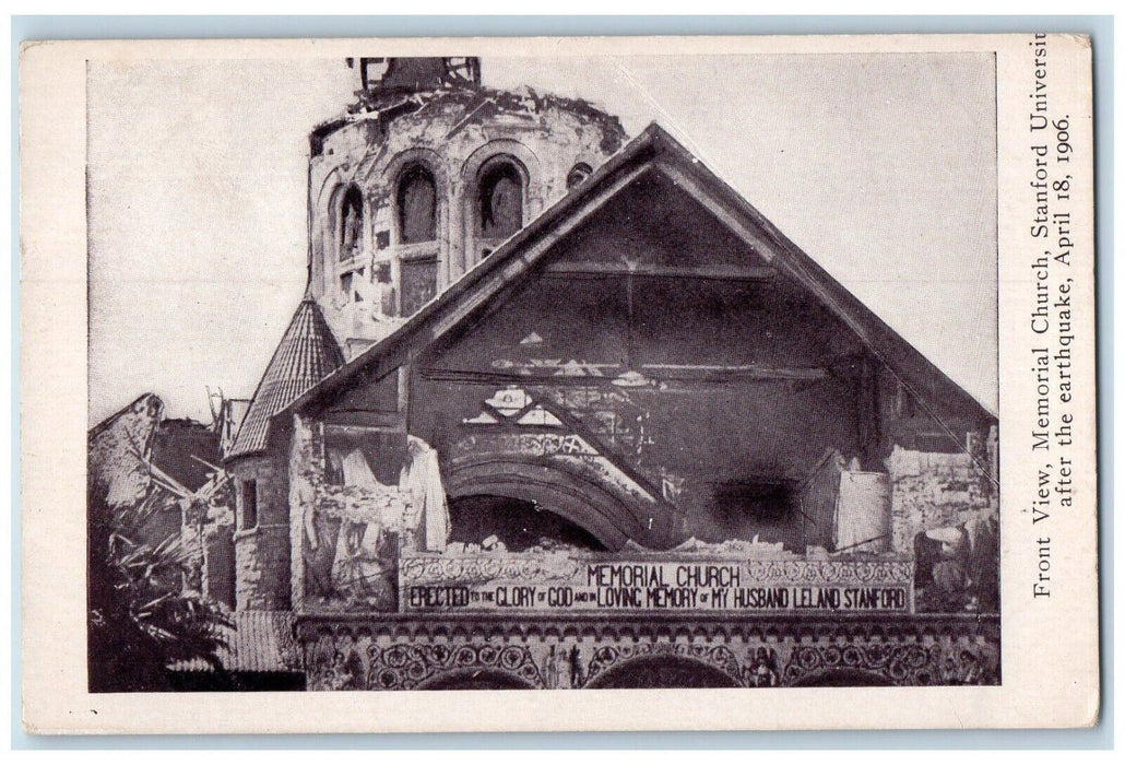 c1905 Front View Memorial Church Stanford University Earthquake Postcard