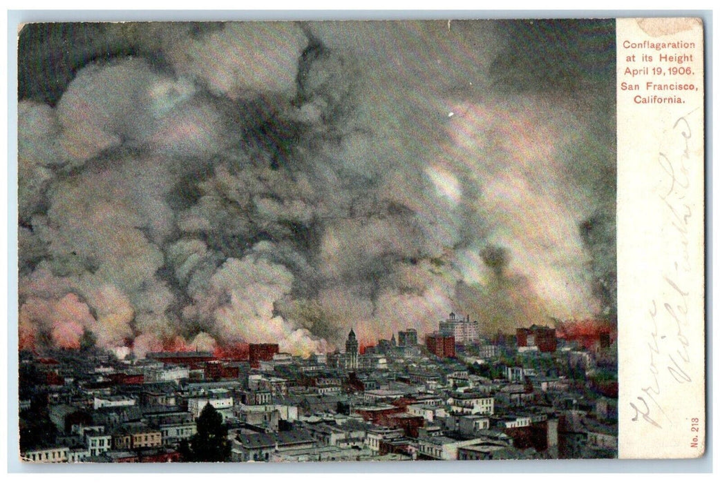 c1910 Conflagaration Height Smoke Disaster San Francisco California CA Postcard