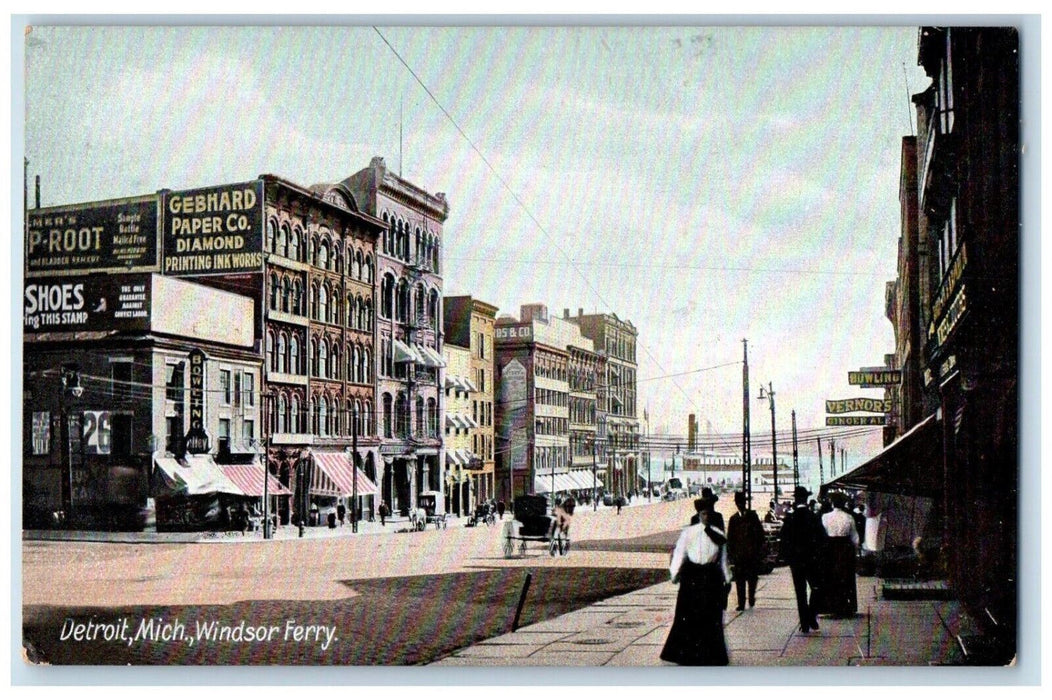c1905 Windsor Ferry Gebhard Paper Diamond Shoes Store Detroit Michigan Postcard