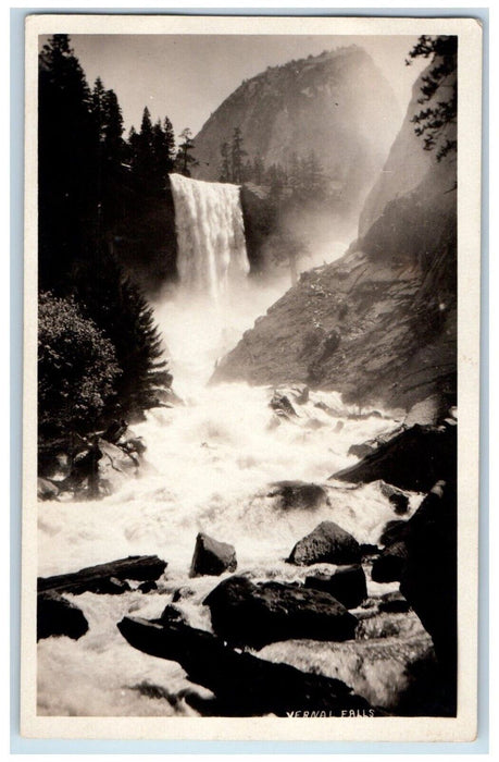 c1920's Yosemite National Park Vernal Waterfall Falls CA RPPC Photo Postcard