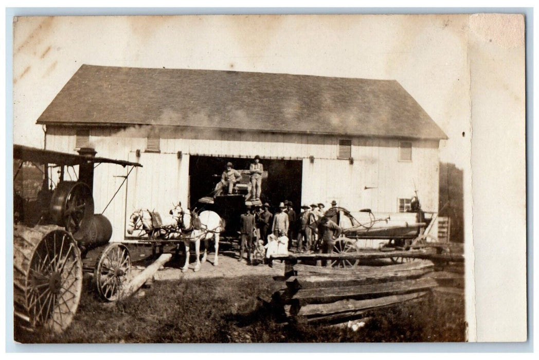 c1910's Barn Tractor Children Toy Wagon Occupational Ohio RPPC Photo Postcard