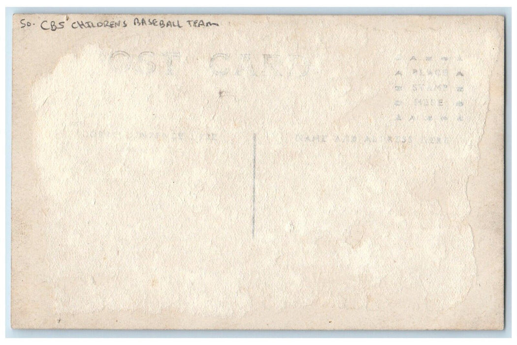 c1910's CBS Children's Baseball Team Sports Bats Uniform RPPC Photo Postcard
