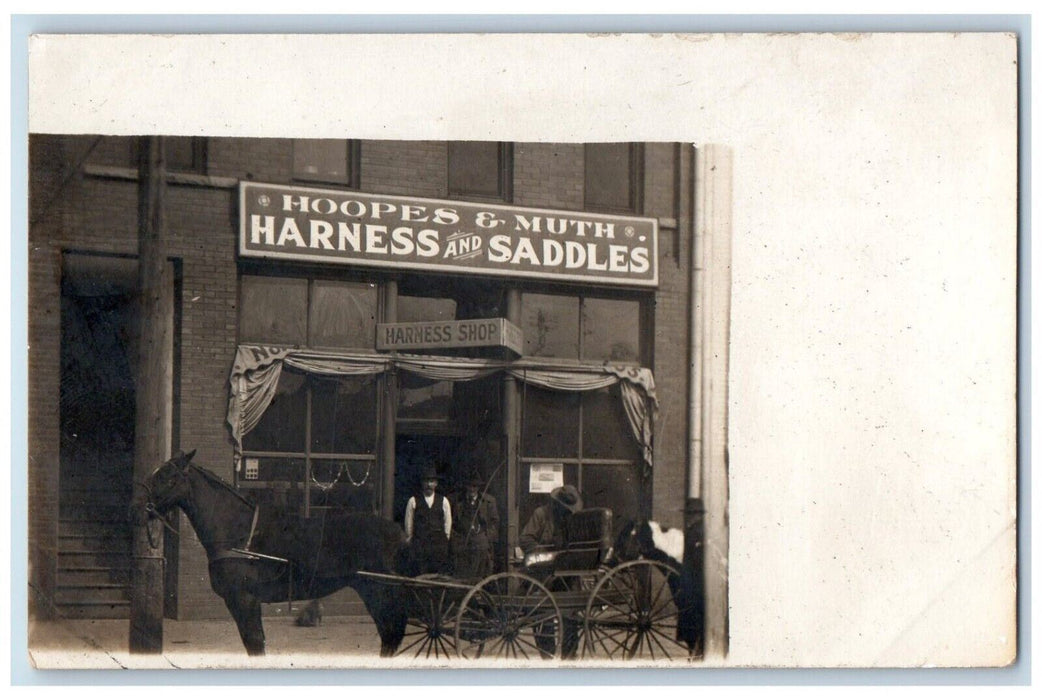 c1926 Hoopes & Muth Harness Saddle Shop Horse Wagon Business RPPC Photo Postcard