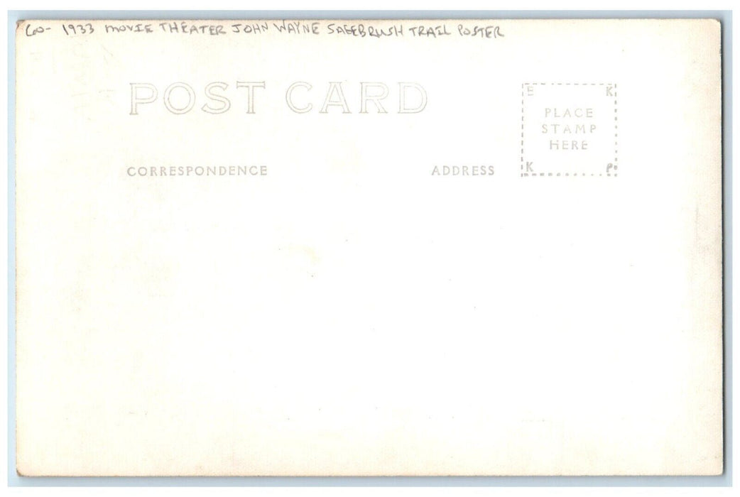 1933 Movie Theater John Wayne Sagebrush Trail Poster RPPC Photo Postcard