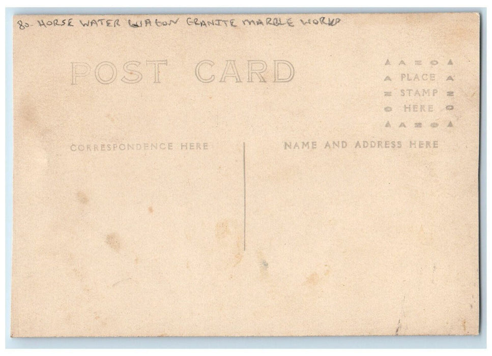 c1910's Horse Team Water Wagon Granite Marble Worker RPPC Photo Postcard