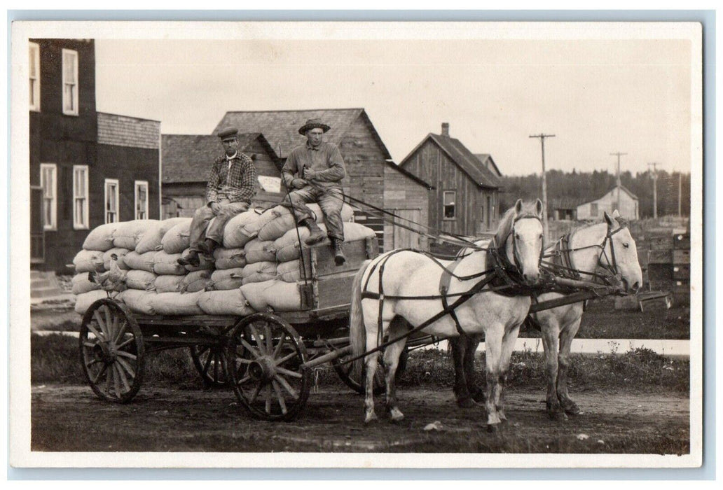c1910's Horse Wagon Hauling Flour Grain Rooster Cock RPPC Photo Postcard