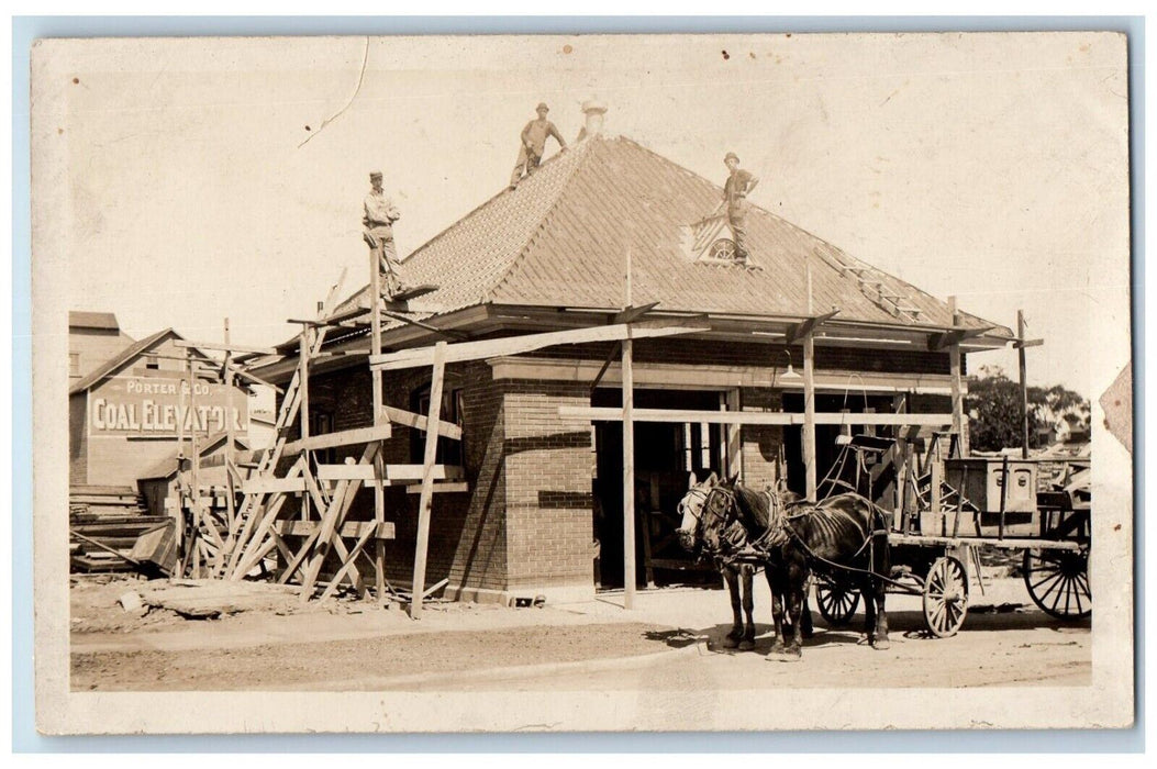 c1910's Garage Construction Horse Wagon Occupational Coal RPPC Photo Postcard
