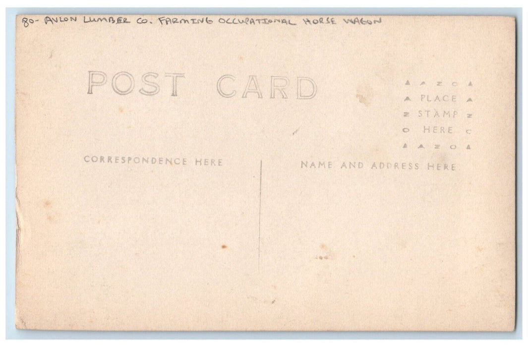 c1910's Avlon Lumber Co. Farming Occupational Horse Wagon RPPC Photo Postcard