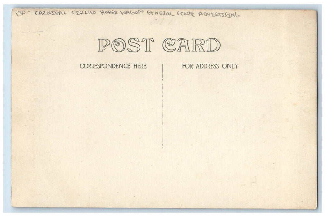 c1910s Carnival Circus Horse Wagon General Store Advertising RPPC Photo Postcard