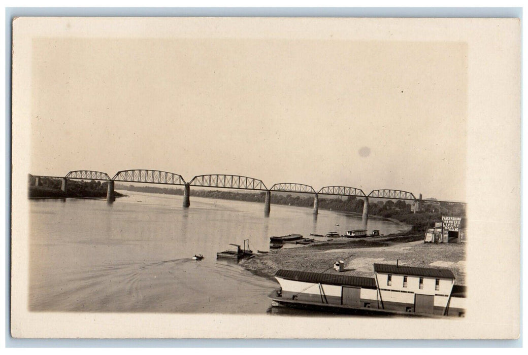 c1910's Bridge Ferry Boat Livery Parkersburg Illinois IL RPPC Photo Postcard