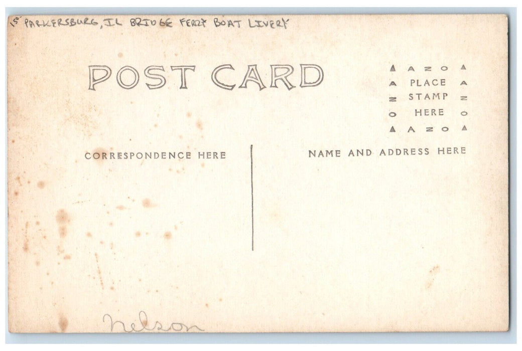 c1910's Bridge Ferry Boat Livery Parkersburg Illinois IL RPPC Photo Postcard
