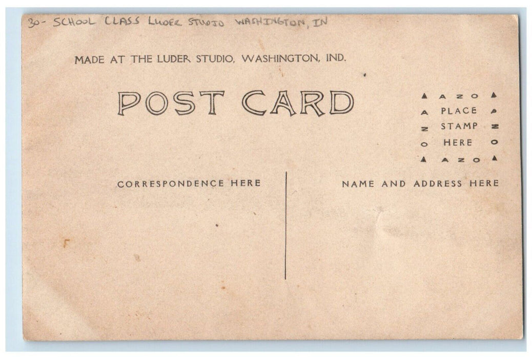 c1910's School Class Luder Studio Washington Indiana IN RPPC Photo Postcard