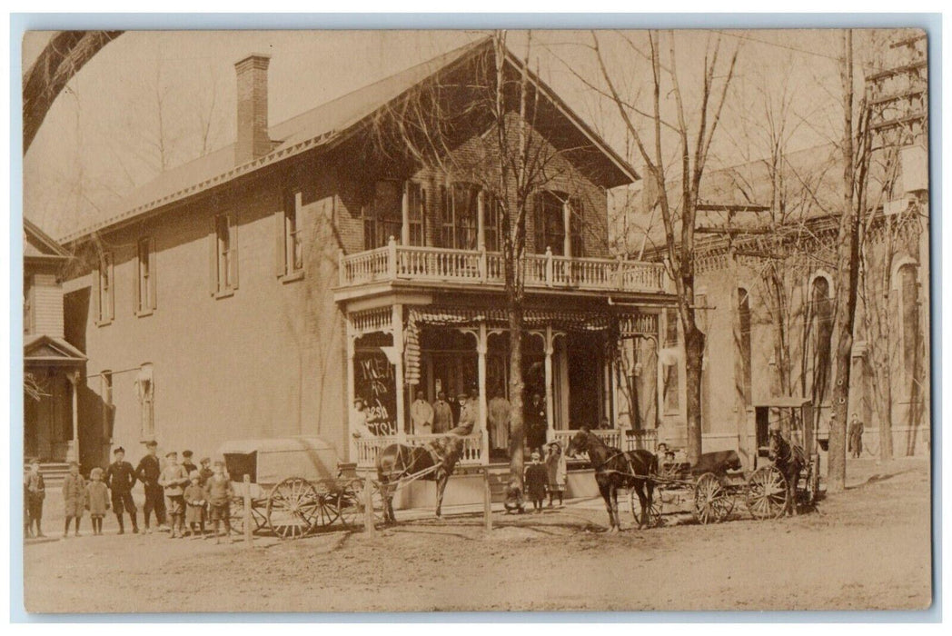 c1900's Meat Fish Butcher Store Horse Wagon Children RPPC Photo Postcard