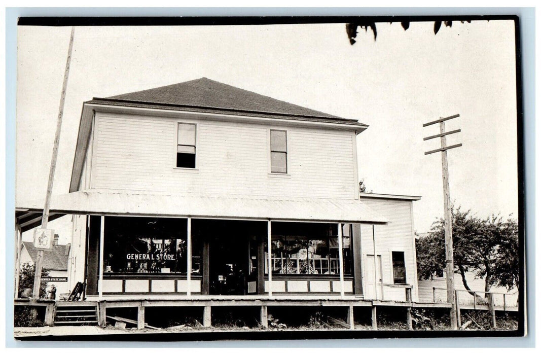 c1910's Patriotic General Store Center State Bank RPPC Unposted Photo Postcard