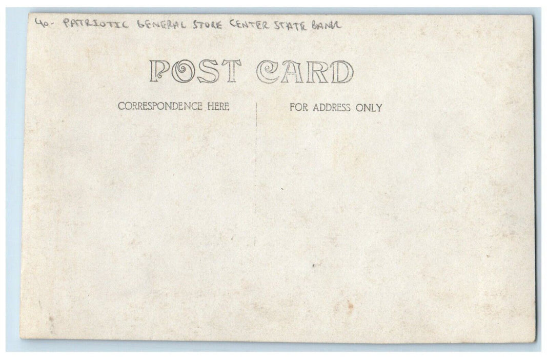 c1910's Patriotic General Store Center State Bank RPPC Unposted Photo Postcard