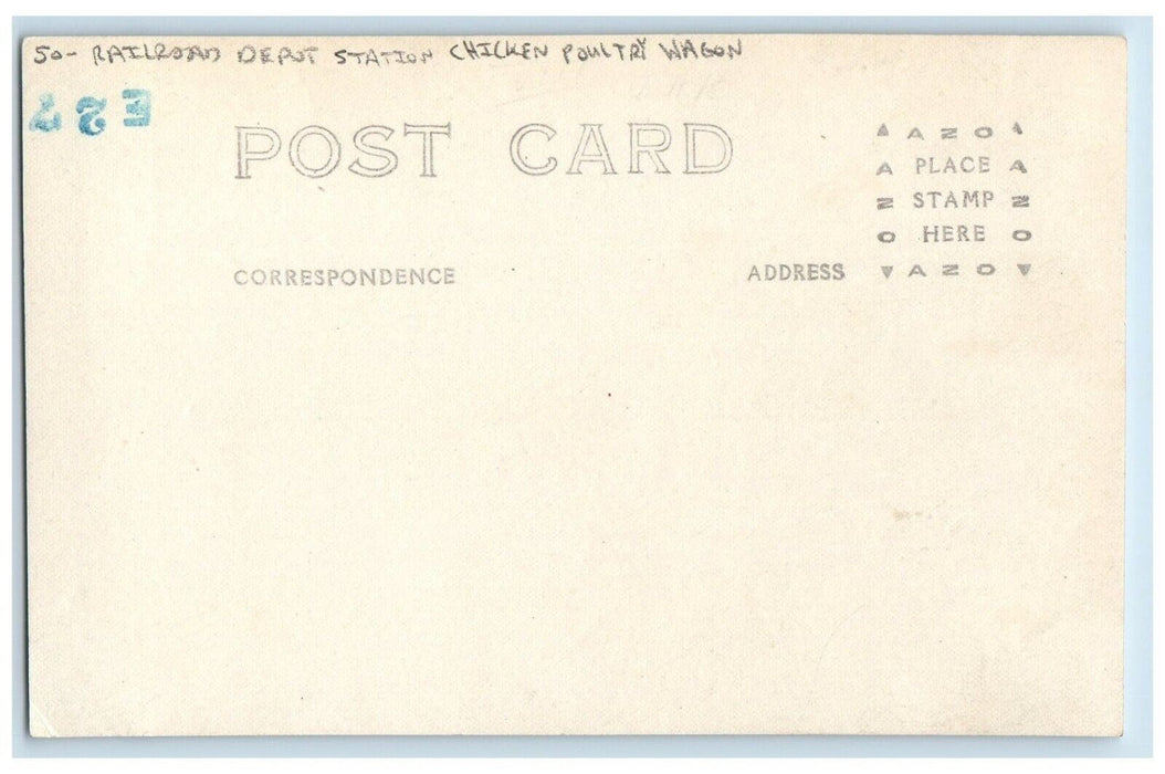 c1920's Railroad Depot Station Chicken Poultry Wagon RPPC Photo Postcard