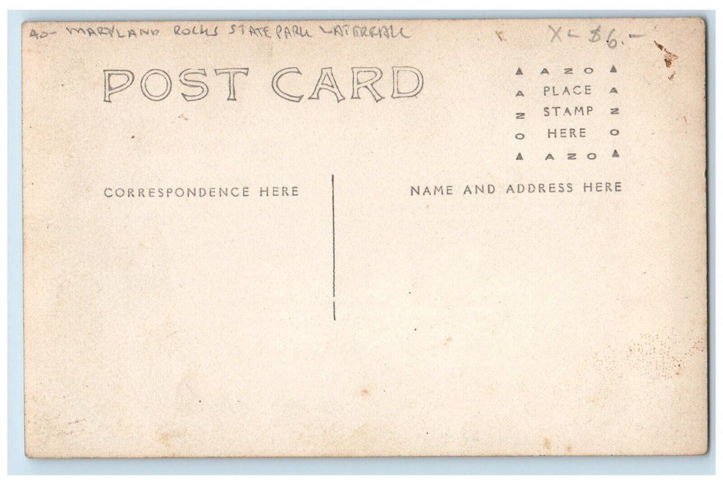 c1910's Kilgore Rocks Waterfalls State Park Maryland MD RPPC Photo Postcard
