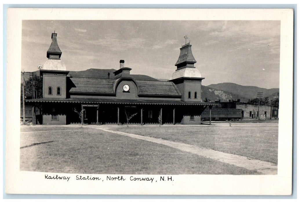 c1950's Railway Station Clock North Conway New Hampshire NH RPPC Photo Postcard