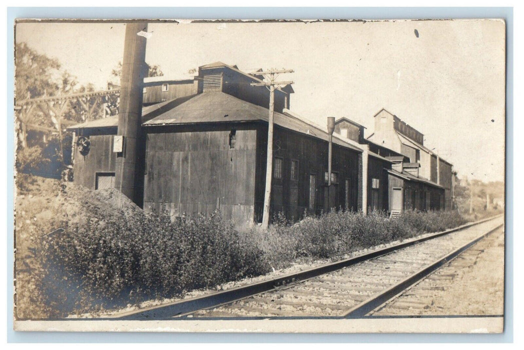 c1910 Warehouse Near Railroad Tracks Grain Silo Unposted RPPC Photo Postcard