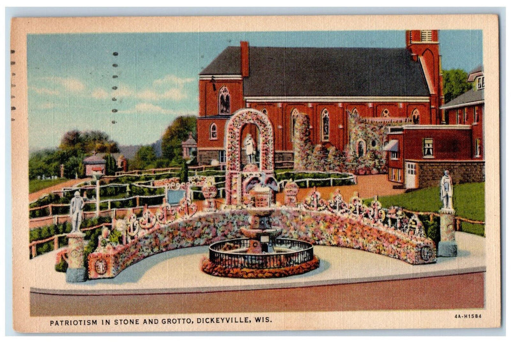 1950 Patriotism in Stone and Grotto, Dickeyville Wisconsin WI Postcard