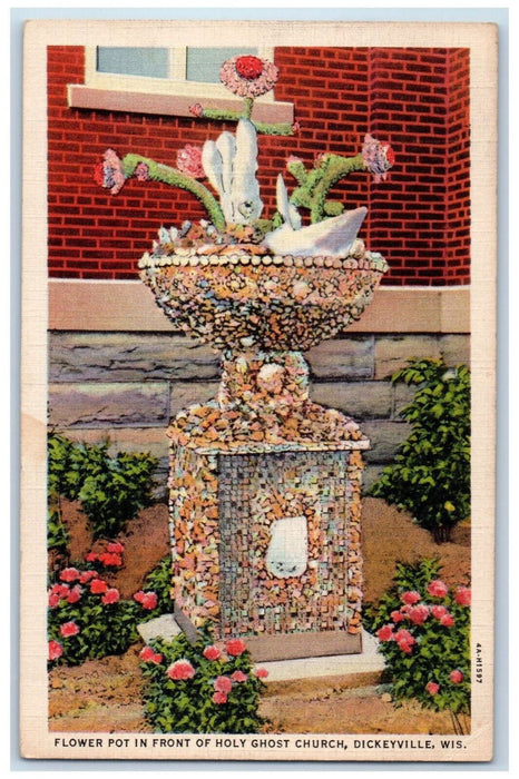 1938 Flower Pot, Holy Ghost Church Dickeyville Wisconsin WI Vintage Postcard