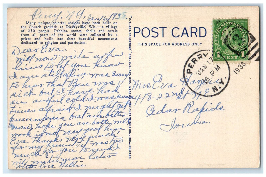 1938 Flower Pot, Holy Ghost Church Dickeyville Wisconsin WI Vintage Postcard