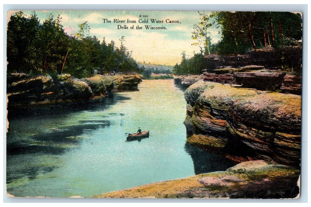 1910 The River from Cold Water Canon Dells of the Wisconsin WI Postcard