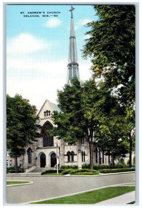 c1950's Entrance to St. Andrews Church Delavan Wisconsin WI Vintage Postcard