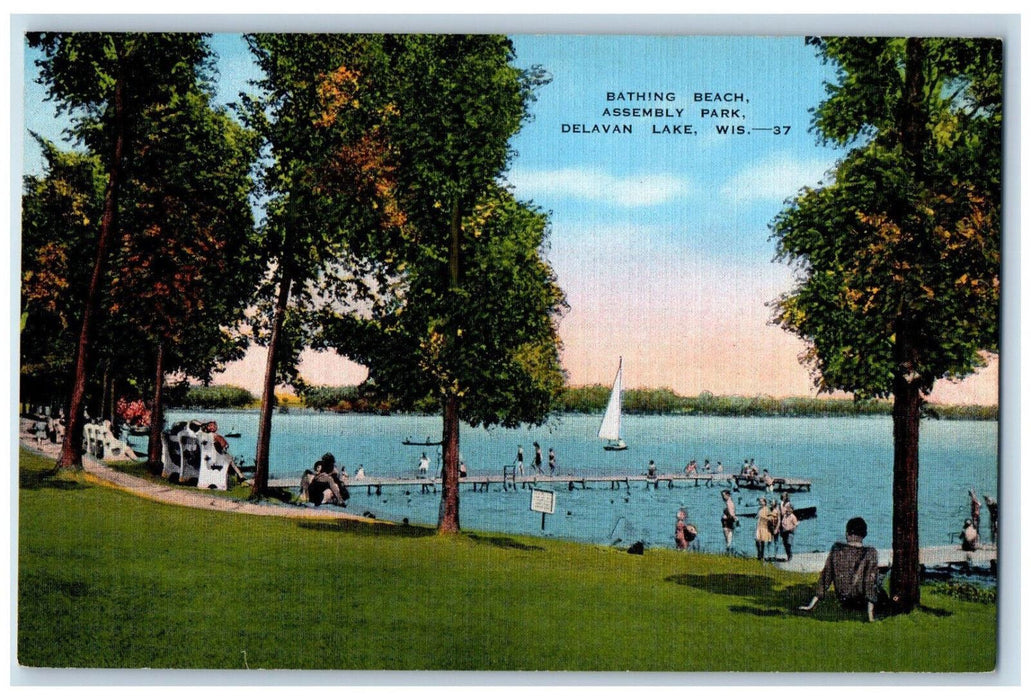 c1950's Bathing Beach Assembly Park Delavan Lake Wisconsin WI Vintage Postcard