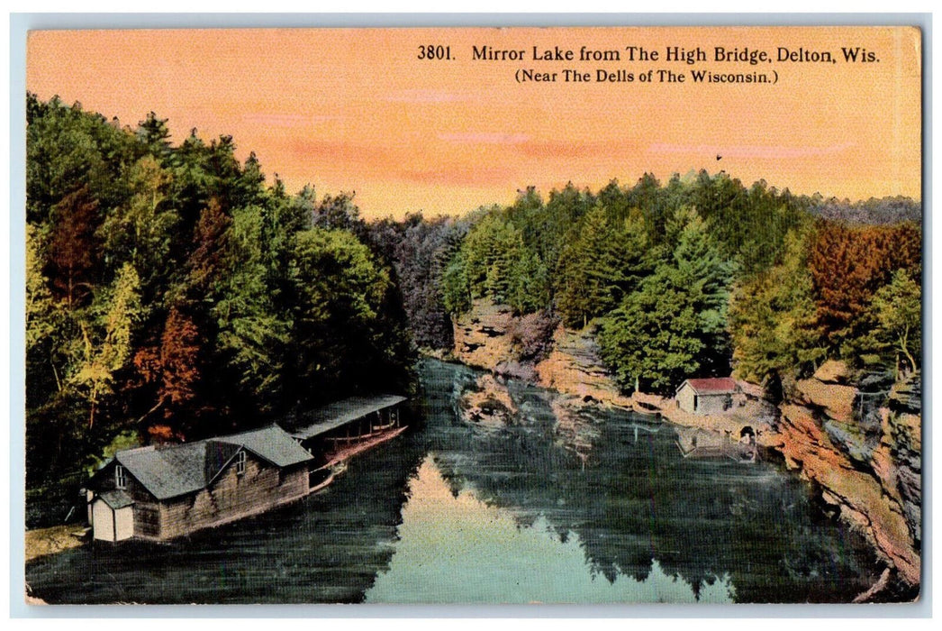 1912 Mirror Lake From The High Bridge Delton Wisconsin WI Antique Postcard