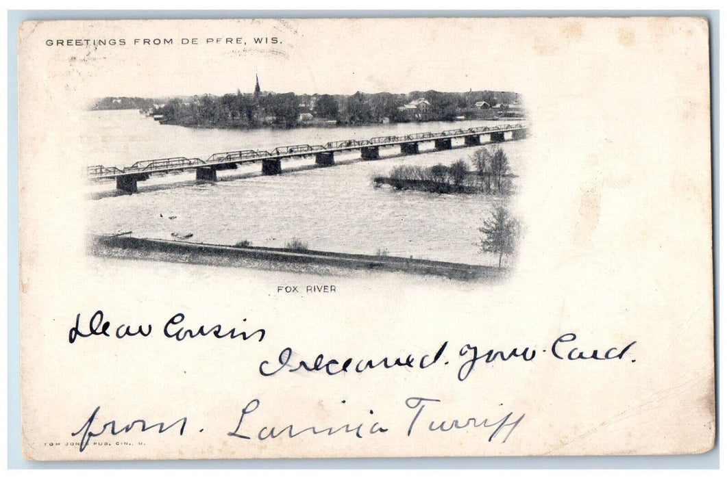 1905 Fox River, Greetings from De Pere Wisconsin WI Antique Posted Postcard