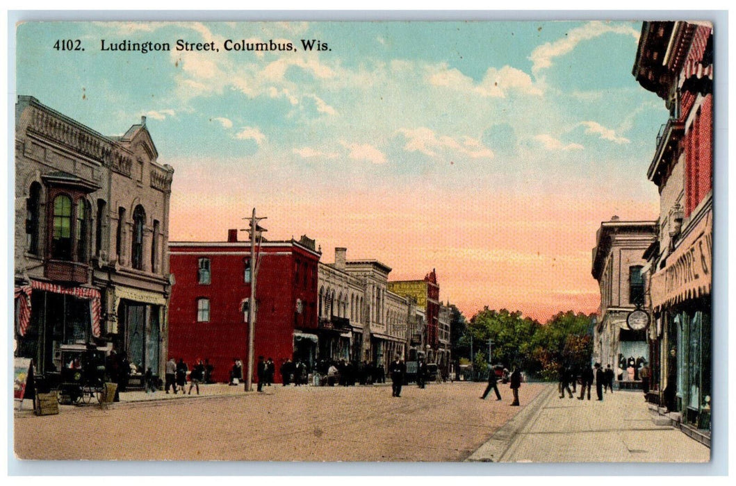 c1910 Ludington Street Columbus Wisconsin WI Antique Posted Postcard