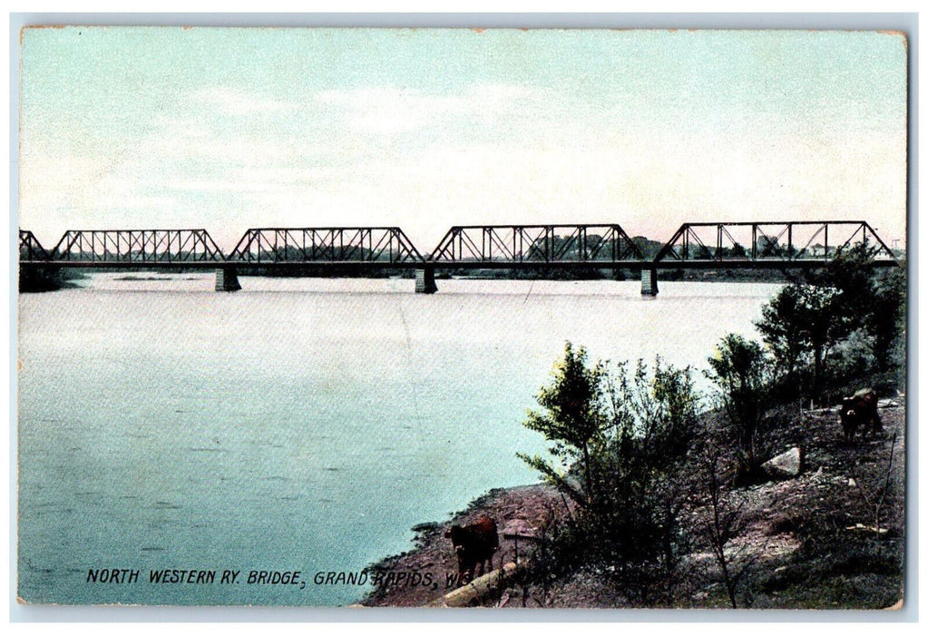 c1910 North Western Railway Bridge, Grand Rapids WI Antique Posted Postcard