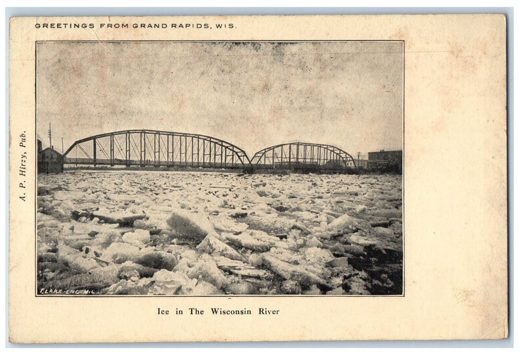 1946 Ice in the Wisconsin River Greetings from Grand Rapids WI Antique Postcard