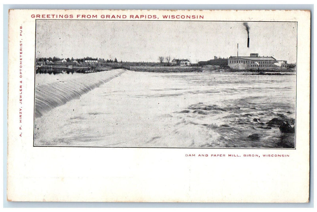 c1910 Dam and Paper Mill, Greetings from Grand Rapids Wisconsin WI Postcard