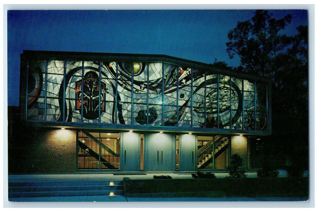c1950's Exterior View at Night St. Joseph Church, Fort Atkinson WI Postcard